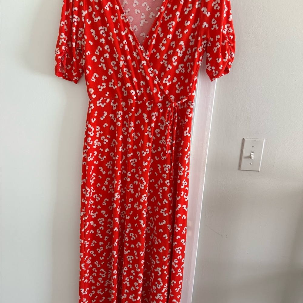 Lush Red and White Floral Midi Dress